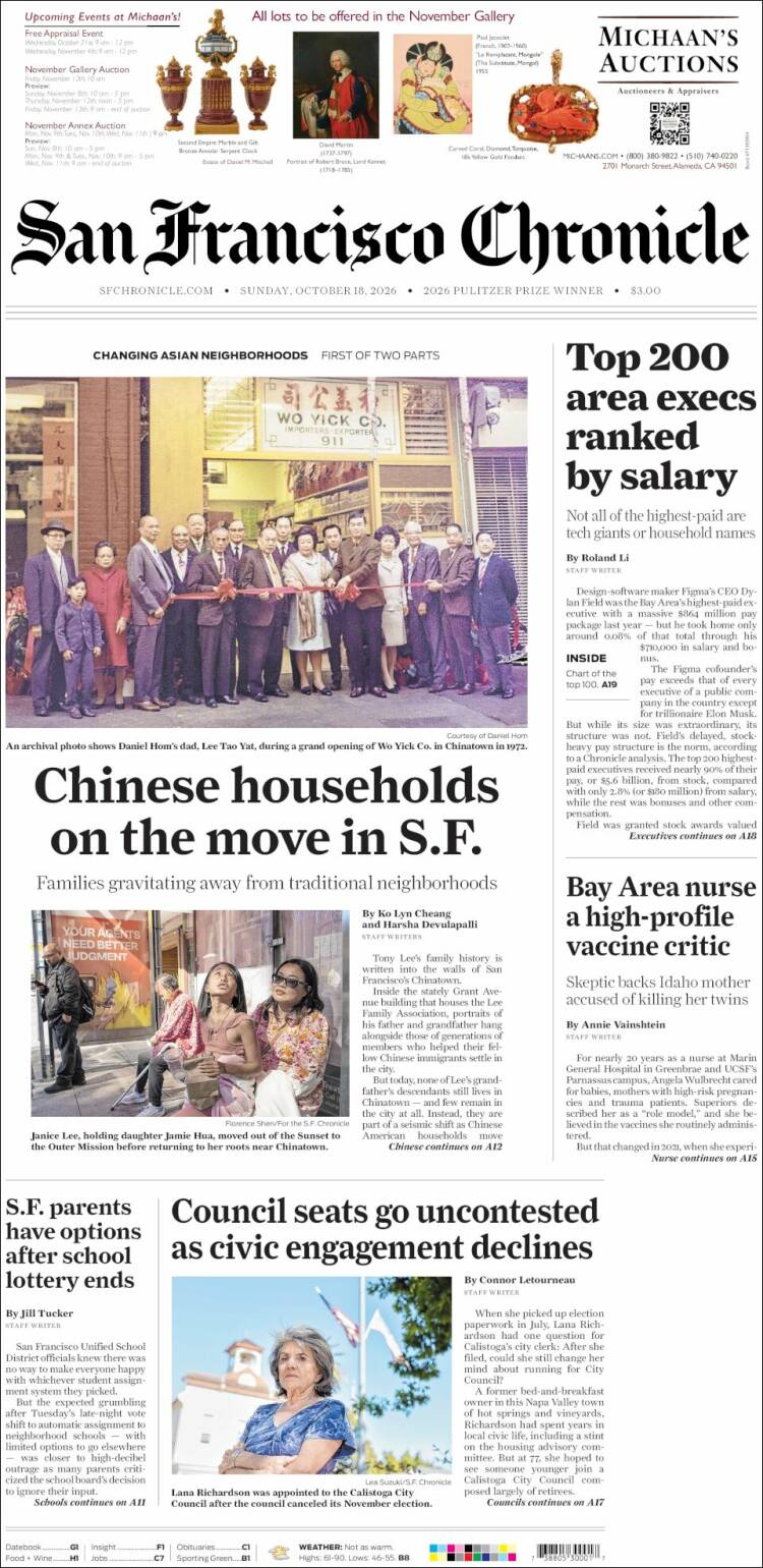 Portada de San Francisco Chronicle (USA)