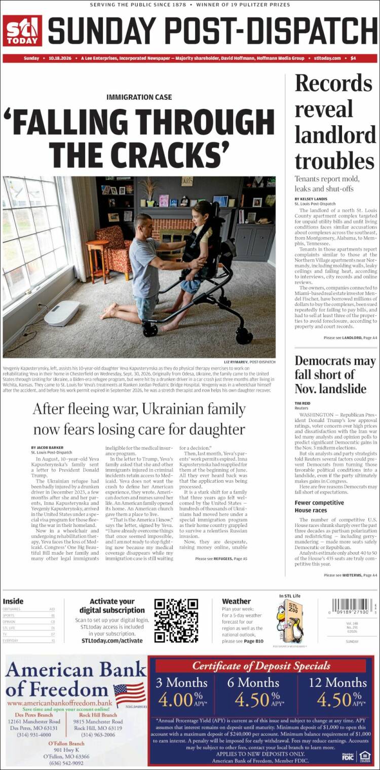 Portada de St. Louis Post-Dispatch (USA)