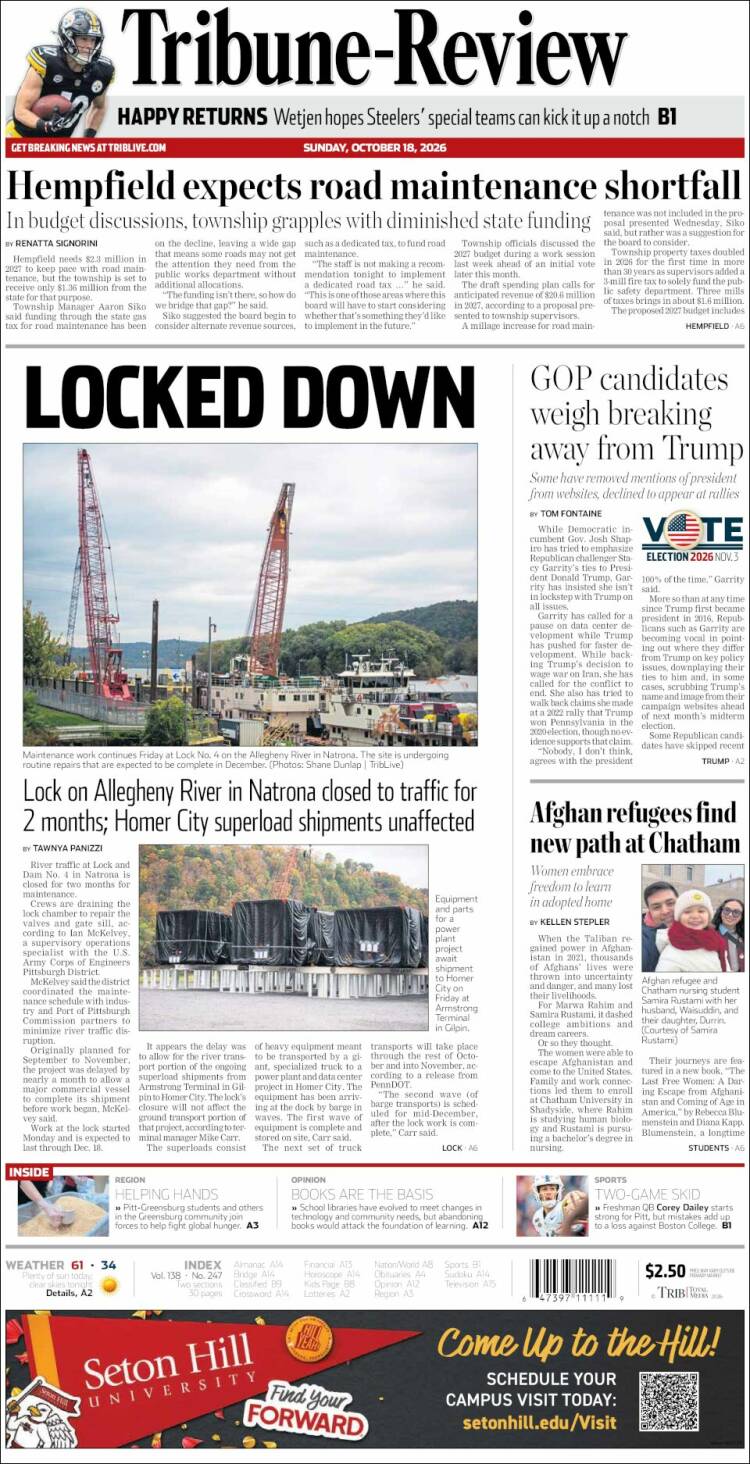 Portada de Tribune-Review (USA)