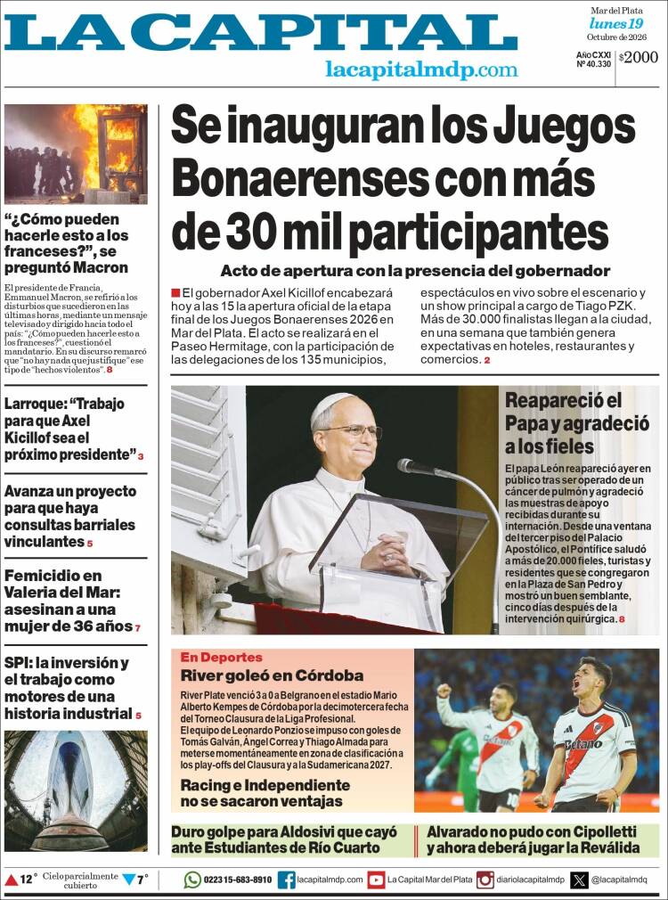 Portada de Diario La Capital - Mar del Plata (Argentina)