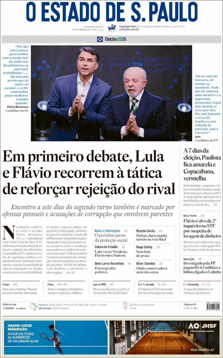 Portada de O Estado de São Paulo (Brasil)