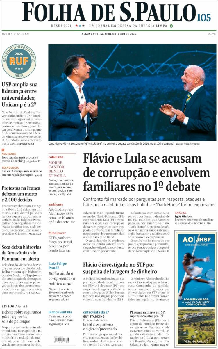 Portada de Folha de São Paulo (Brasil)