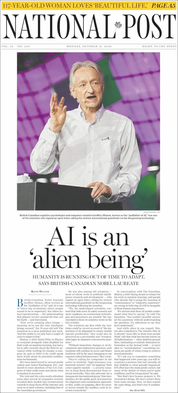 Portada de The National Post (Canad&aacute;)
