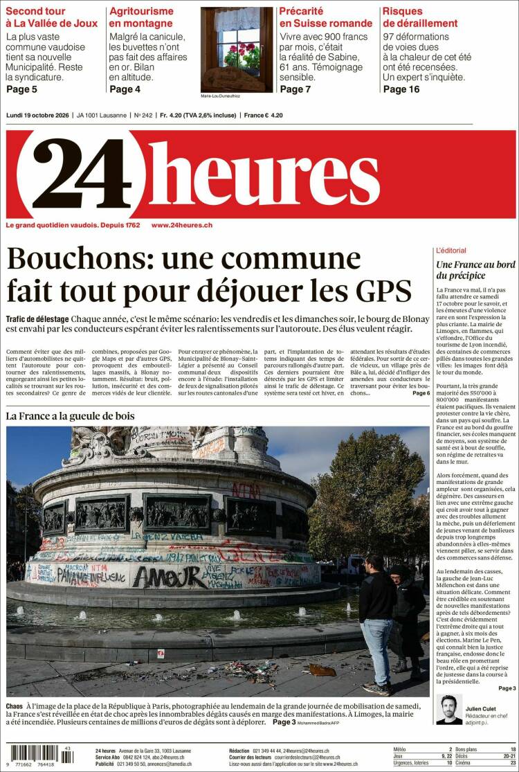 Portada de 24 Heures (Suiza)