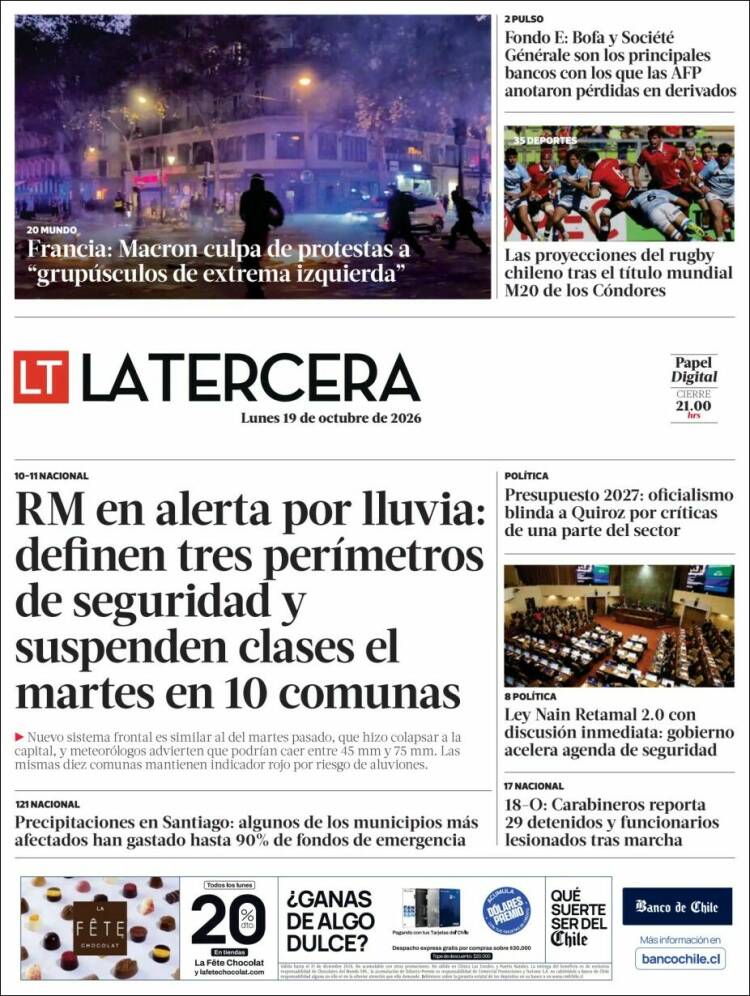 Portada de La Tercera (Chile)