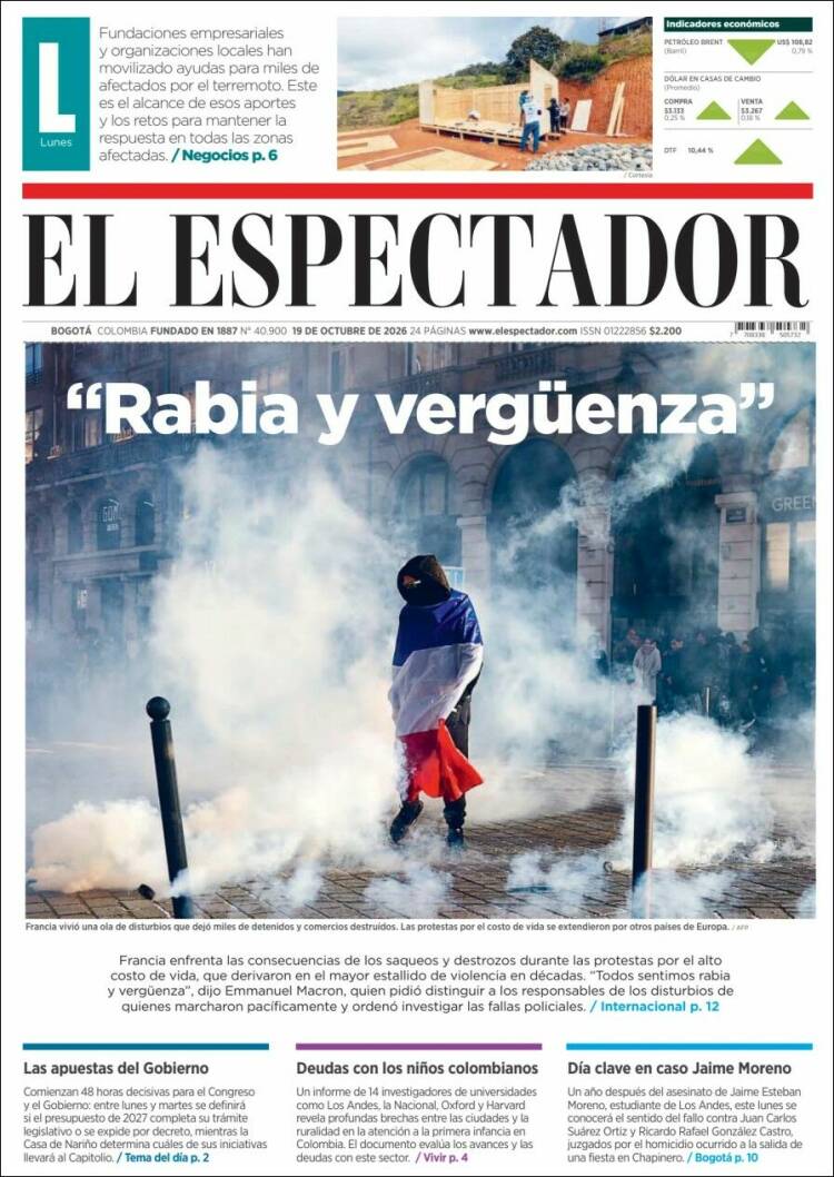 Portada de El Espectador (Colombia)