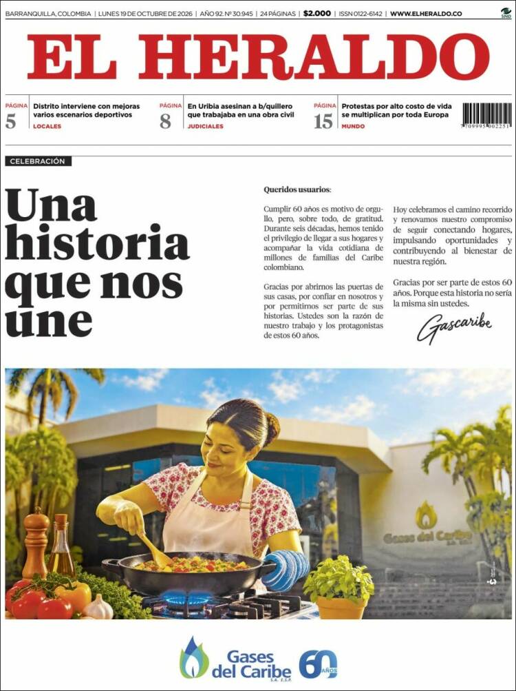 Portada de El Heraldo (Colombia)
