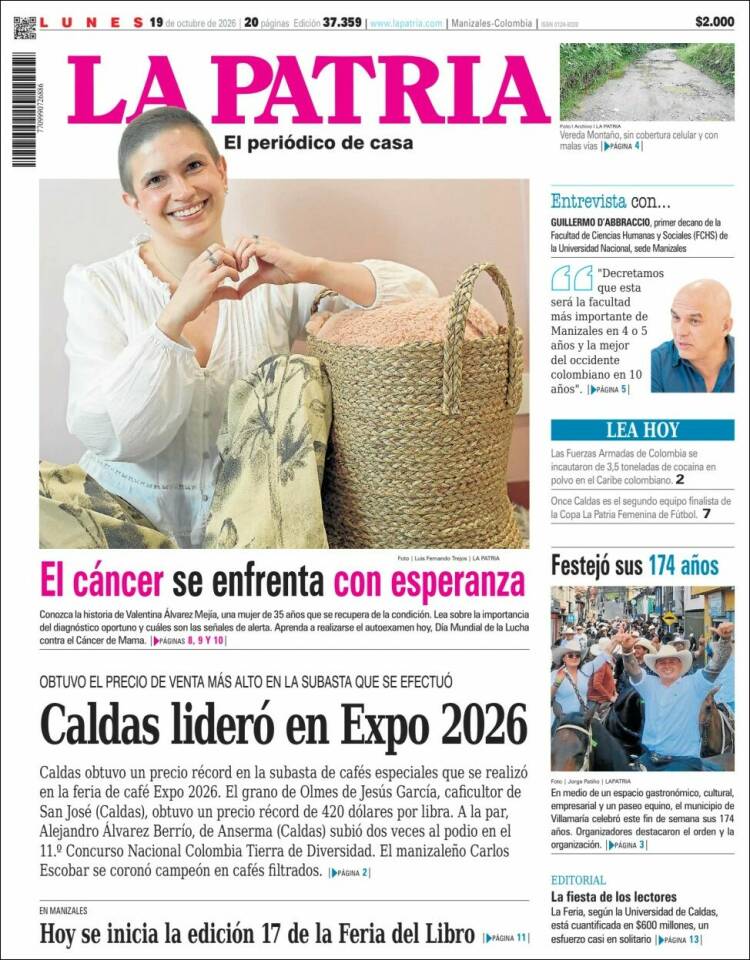 Portada de La Patria (Colombia)