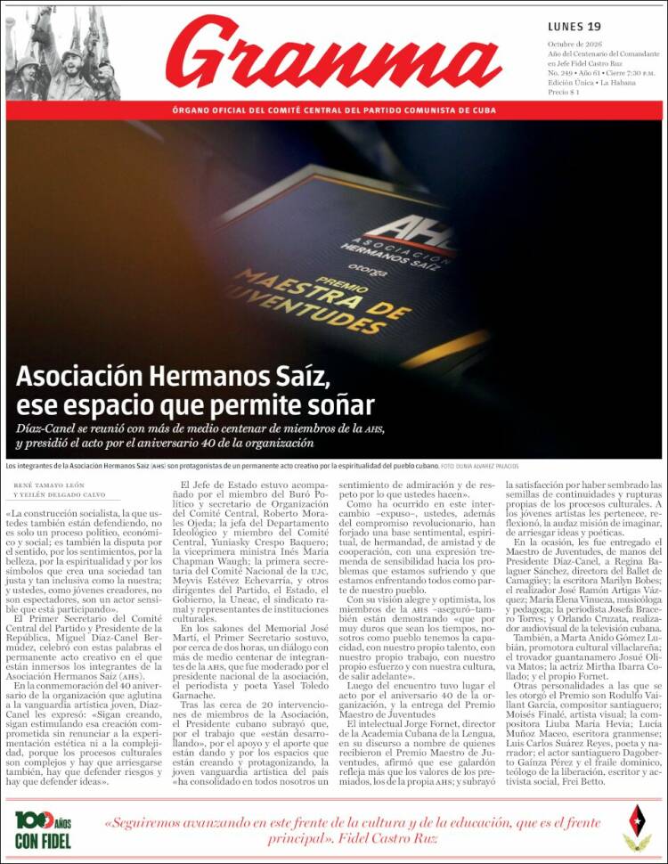 Portada de Granma (Cuba)
