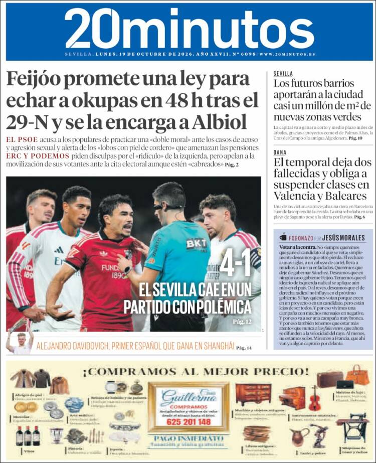 Portada de 20 Minutos - Sevilla (Espa&ntilde;a)