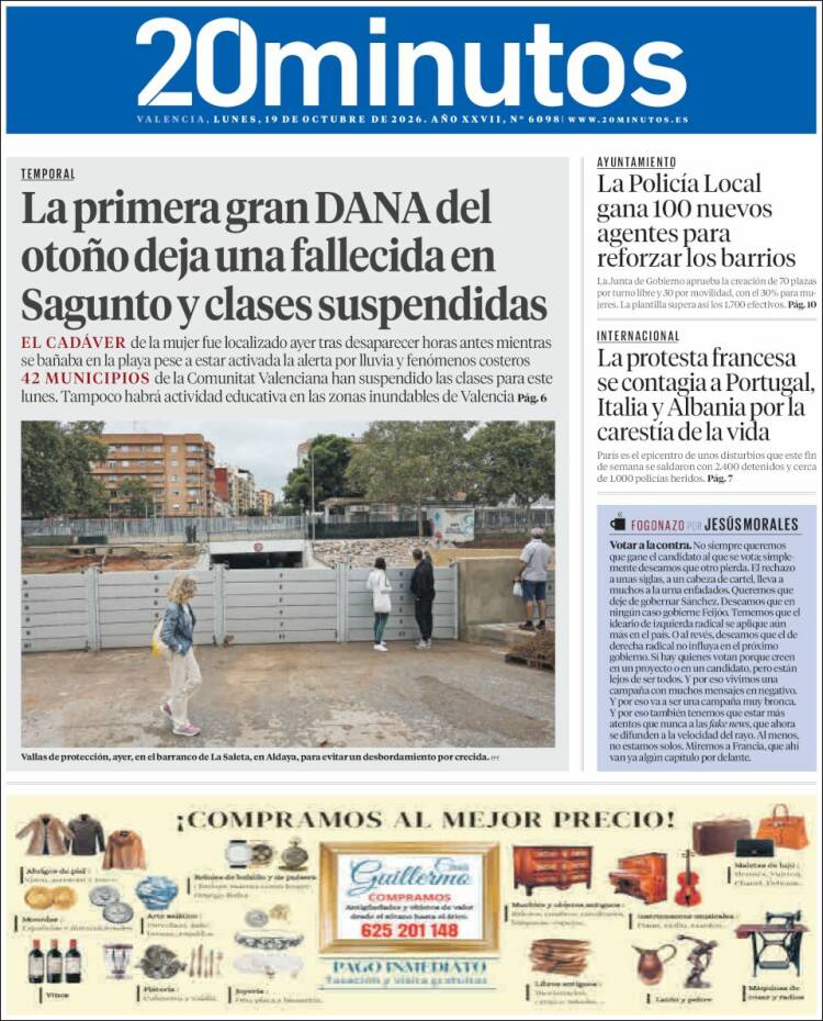 Portada de 20 Minutos - Valencia (Espa&ntilde;a)