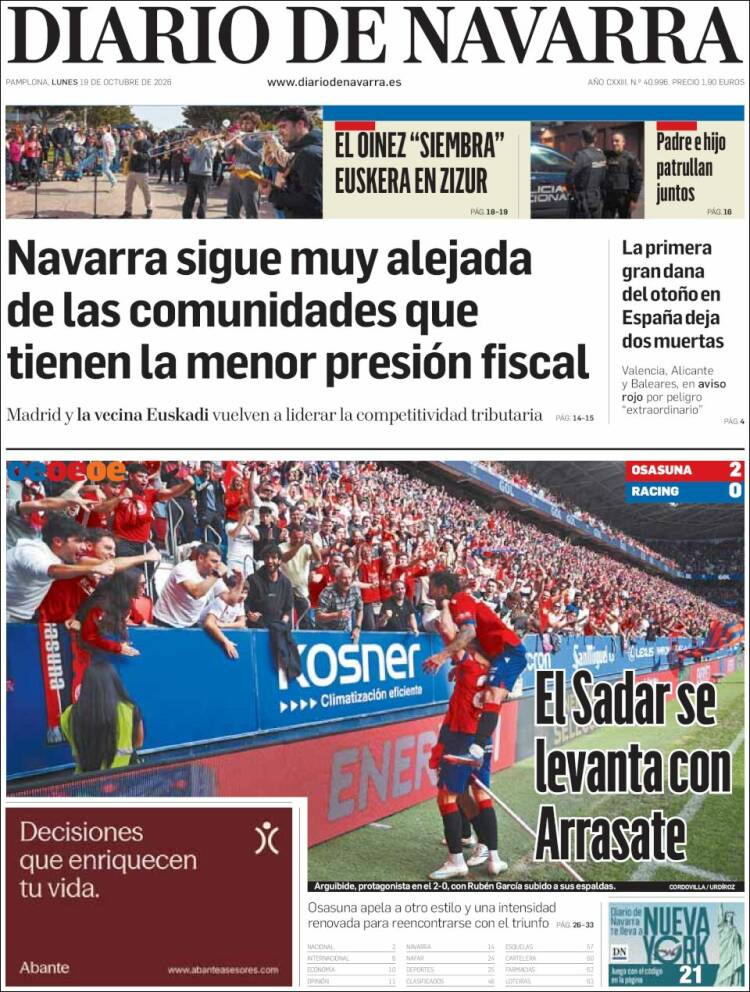 Portada de Diario de Navarra (Espa&ntilde;a)