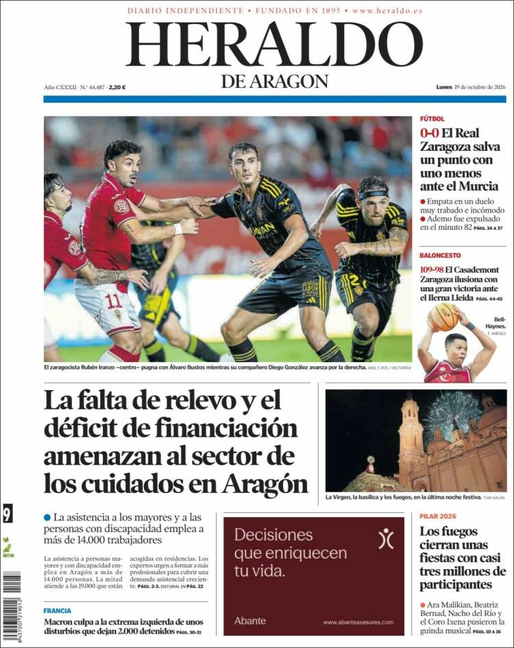 Portada de Heraldo de Aragón (Espa&ntilde;a)