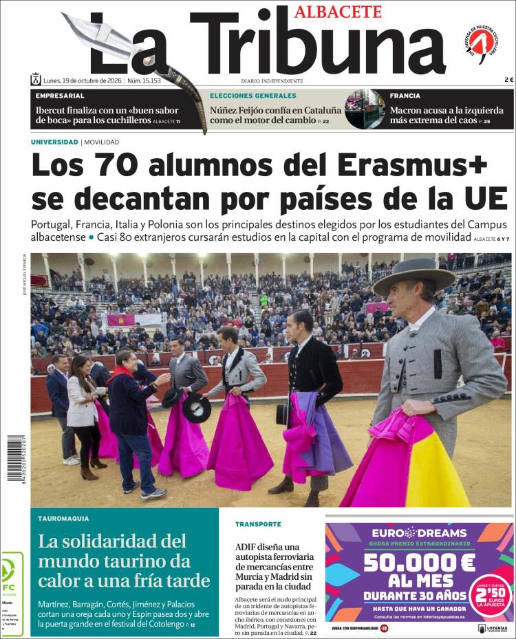 Portada de La Tribuna de Albacete (Espa&ntilde;a)