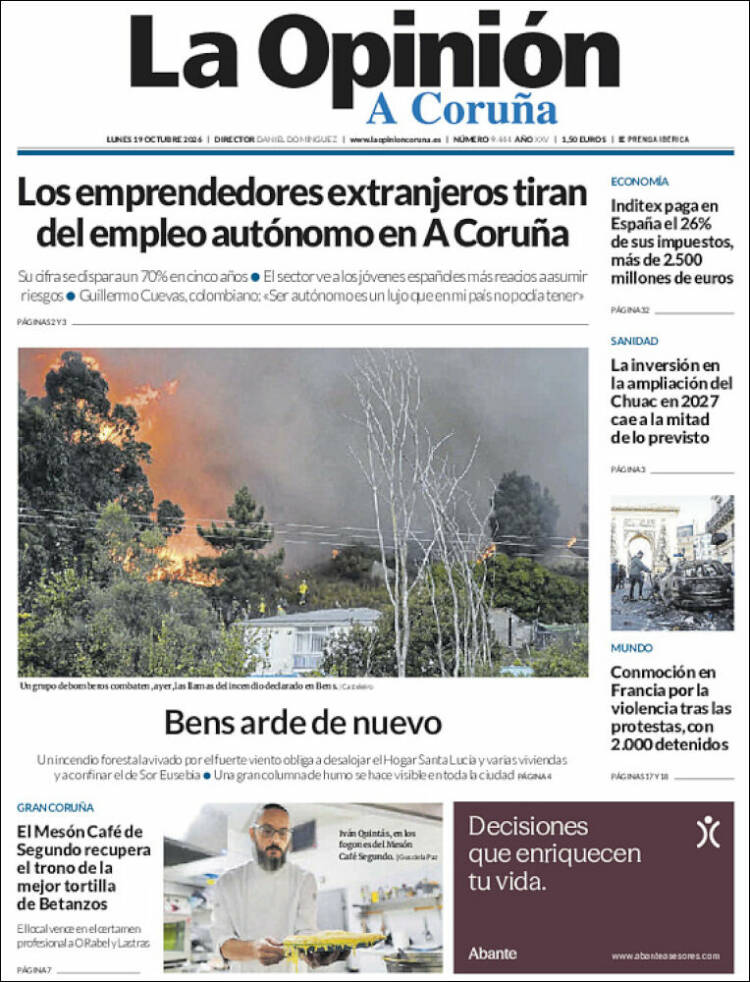 Portada de La Opinión de A Coruña (Espa&ntilde;a)