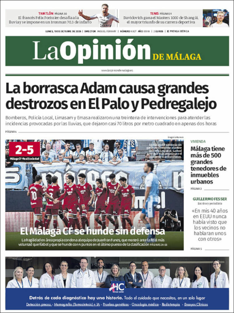 Portada de La Opinión de Málaga (Espa&ntilde;a)