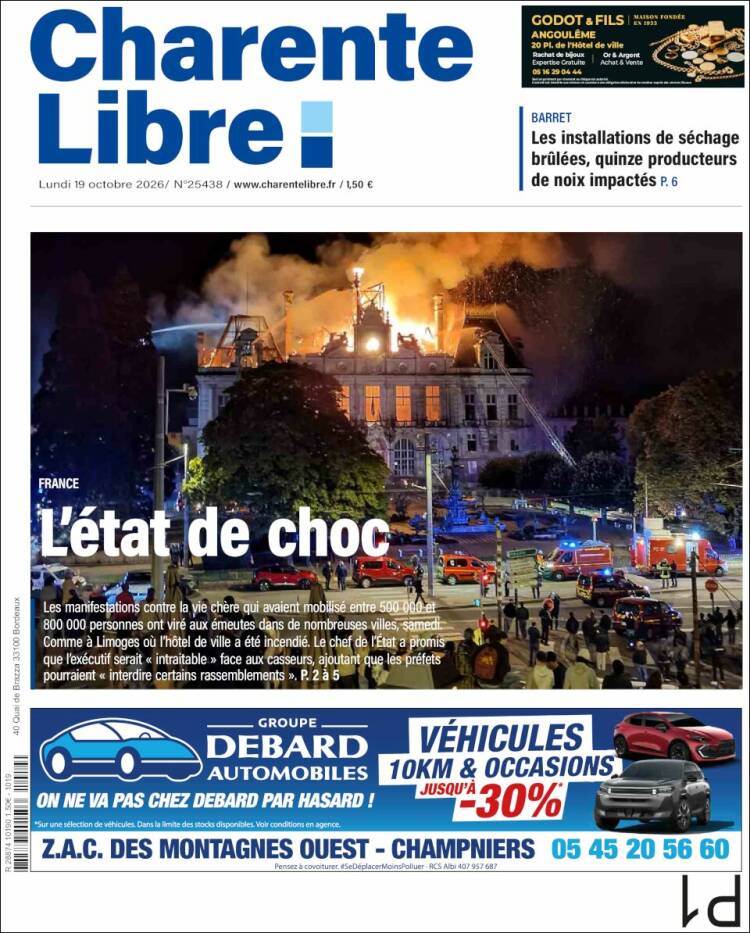 Portada de Charente Libre (Francia)