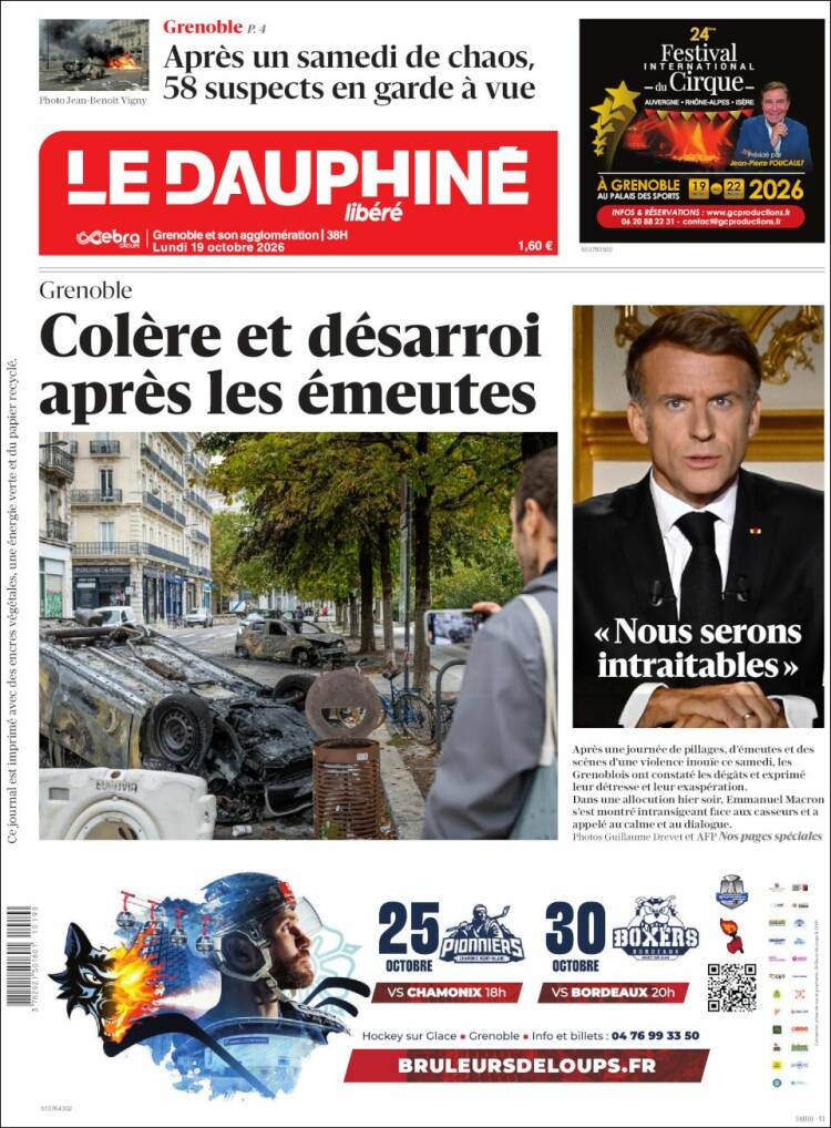 Portada de Le Dauphiné Libéré (Francia)
