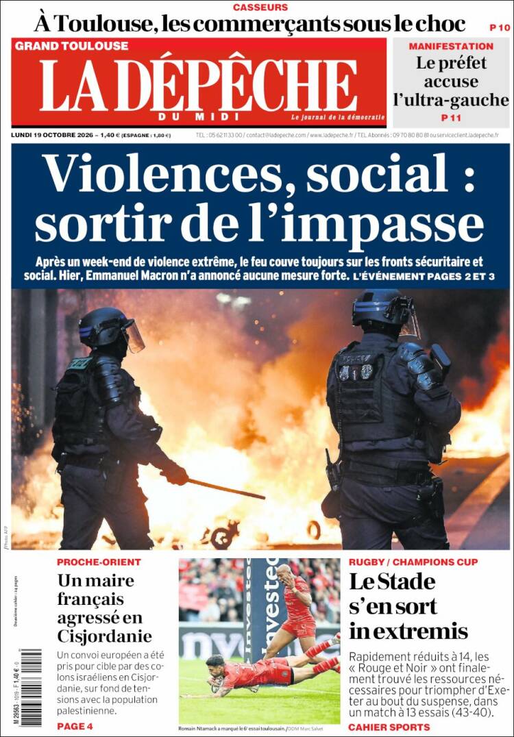 Portada de La Dépêche du Midi (Francia)