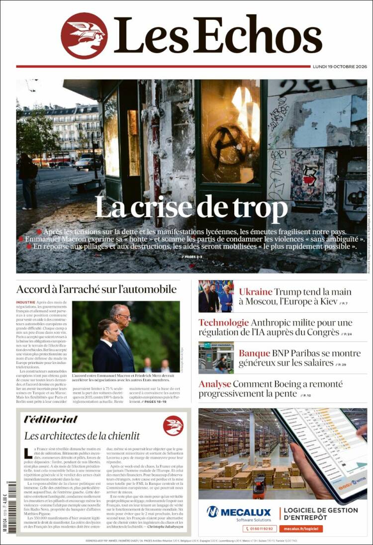 Portada de Les Echos (Francia)