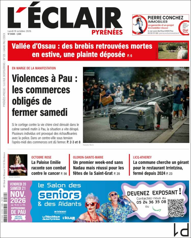 Portada de L'Eclair des Pyrénées (Francia)