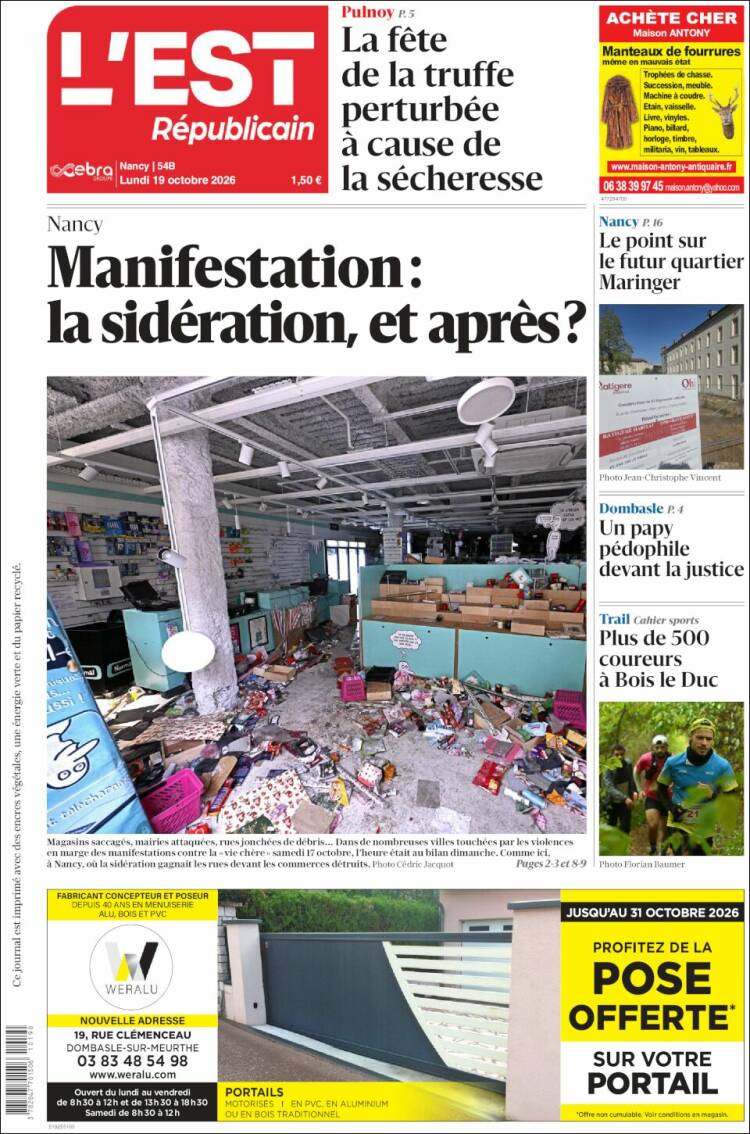 Portada de L'Est Republicain (Francia)