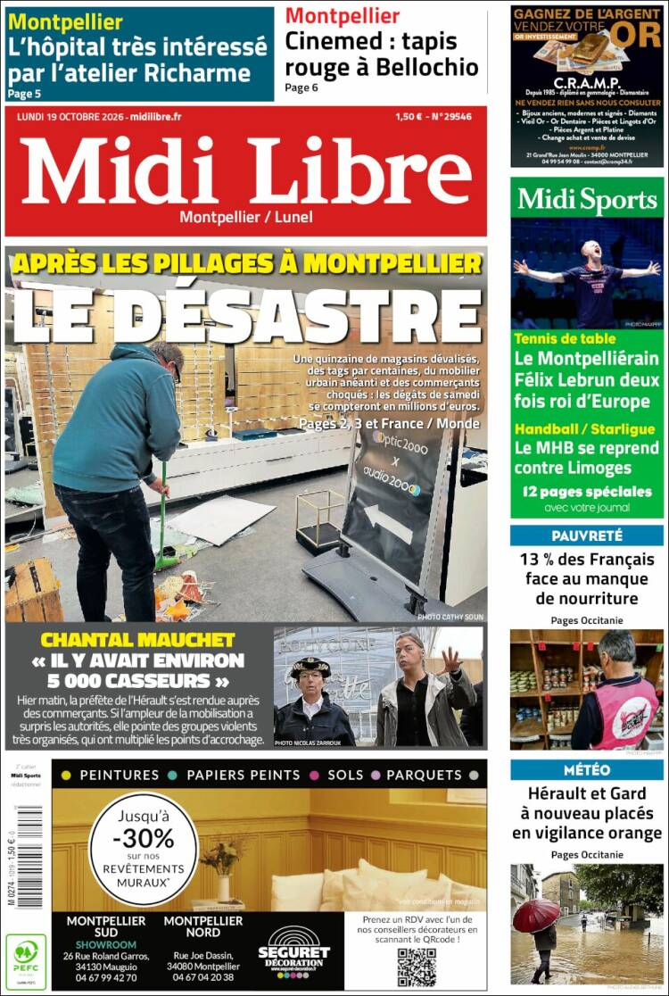 Portada de Midi Libre (Francia)