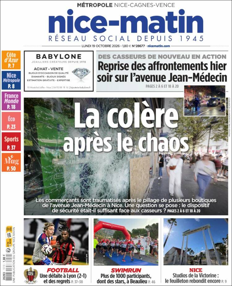 Portada de Nice-Matin (Francia)