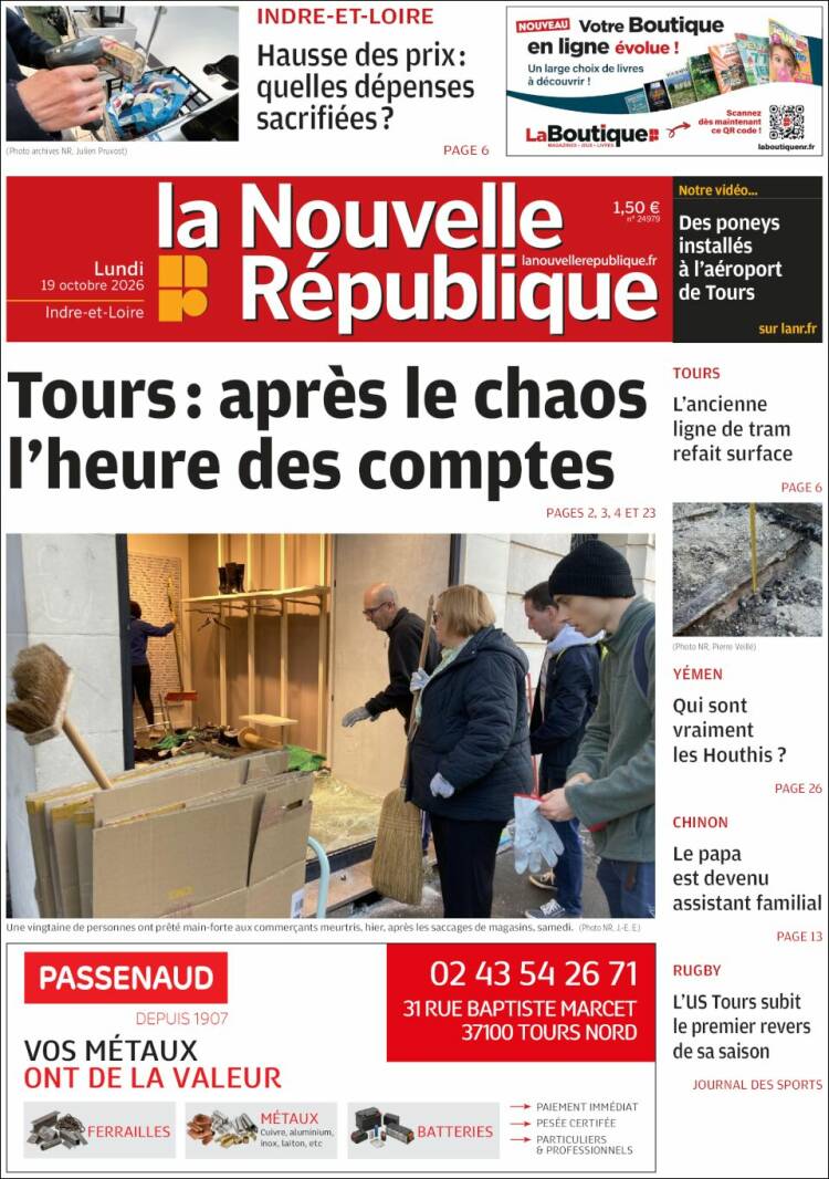Portada de La Nouvelle Republique (Francia)