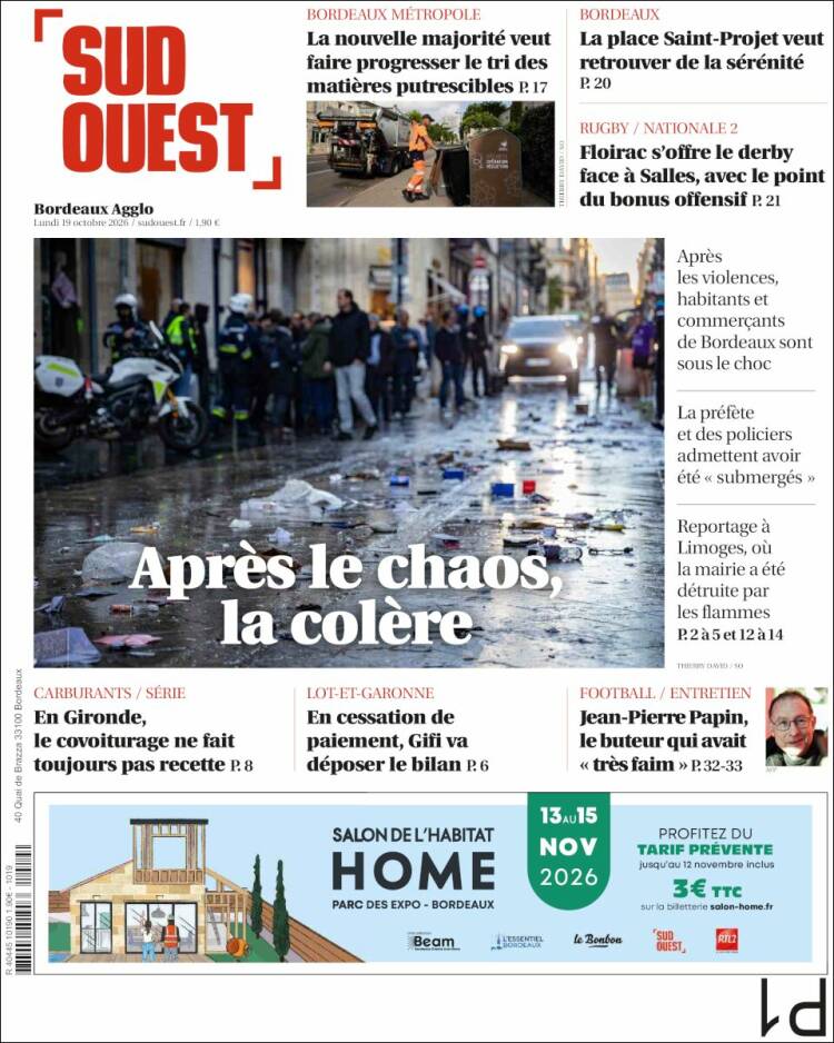 Portada de Sud Ouest (Francia)