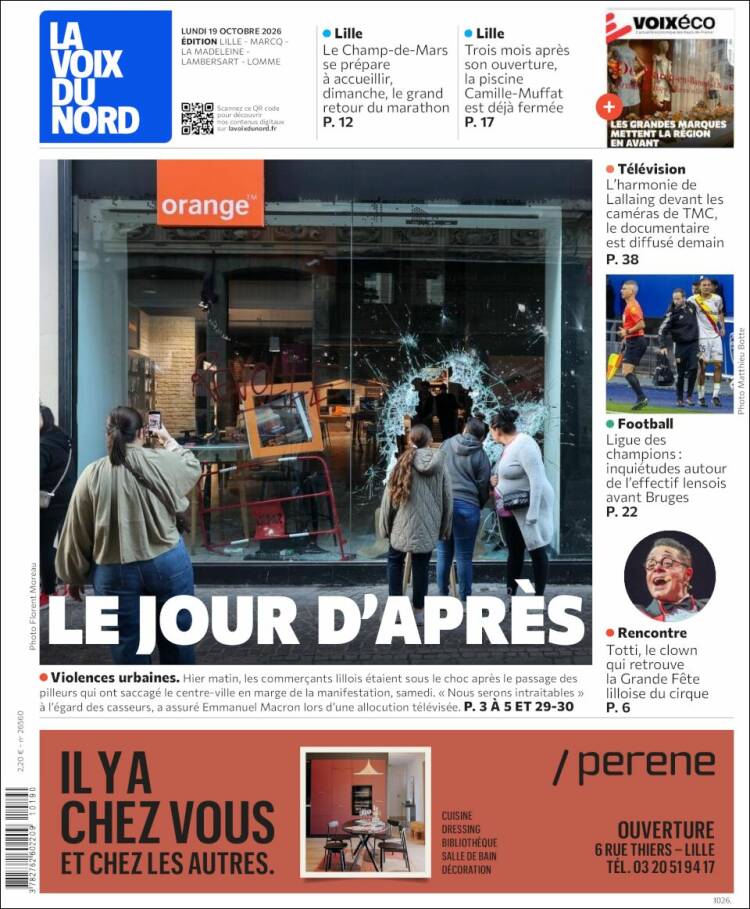 Portada de La Voix du Nord (Francia)