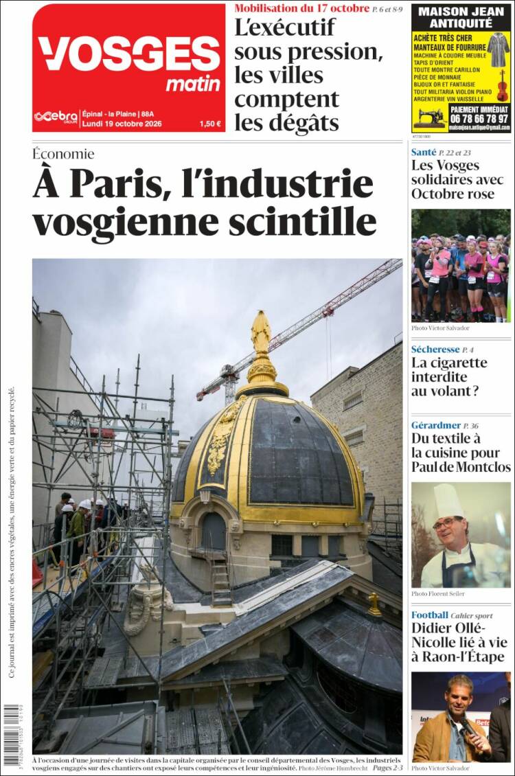 Portada de Vosges Matin (Francia)