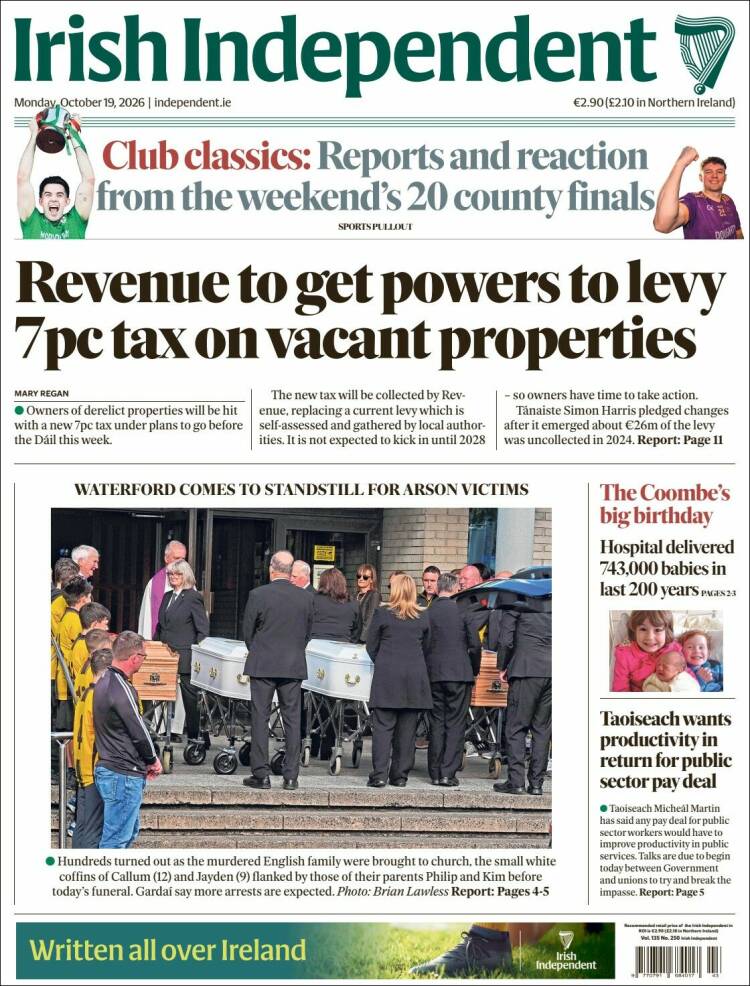 Portada de Irish Independent (Irlanda)