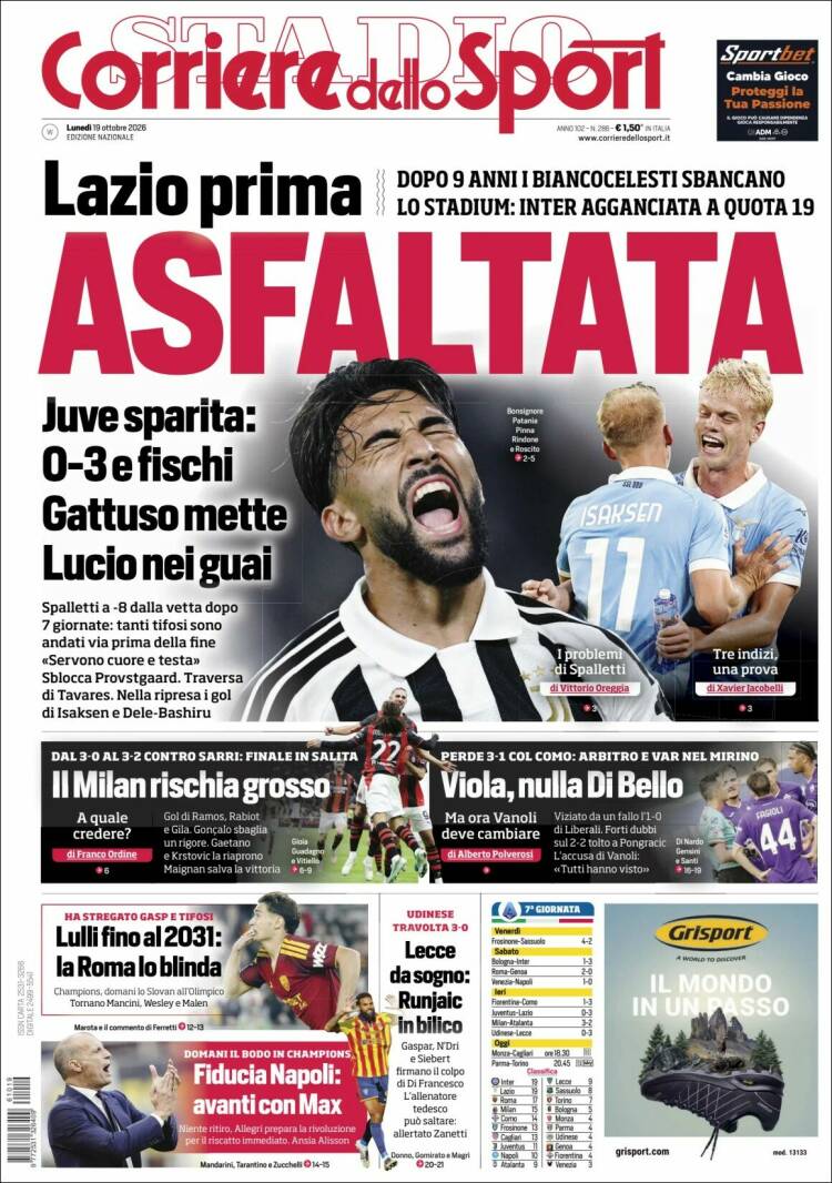 Portada de Corriere dello Sport (Italia)