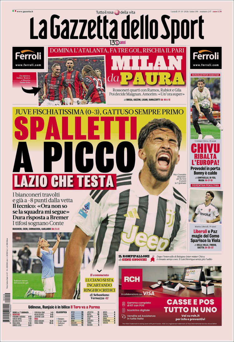 Portada de La Gazzetta dello Sport (Italia)