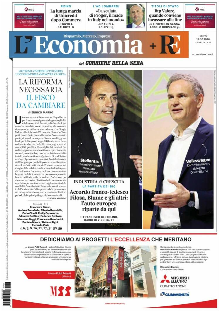 Portada de L'Economia (Italia)