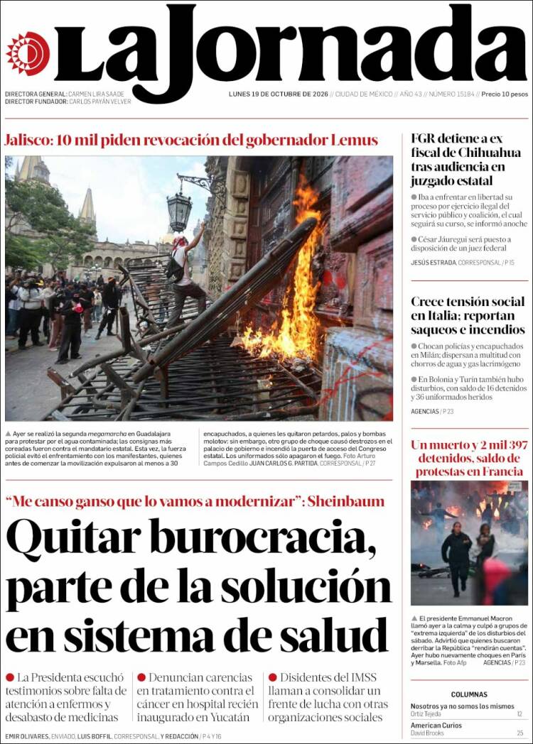 Portada de La Jornada (M&eacute;xico)