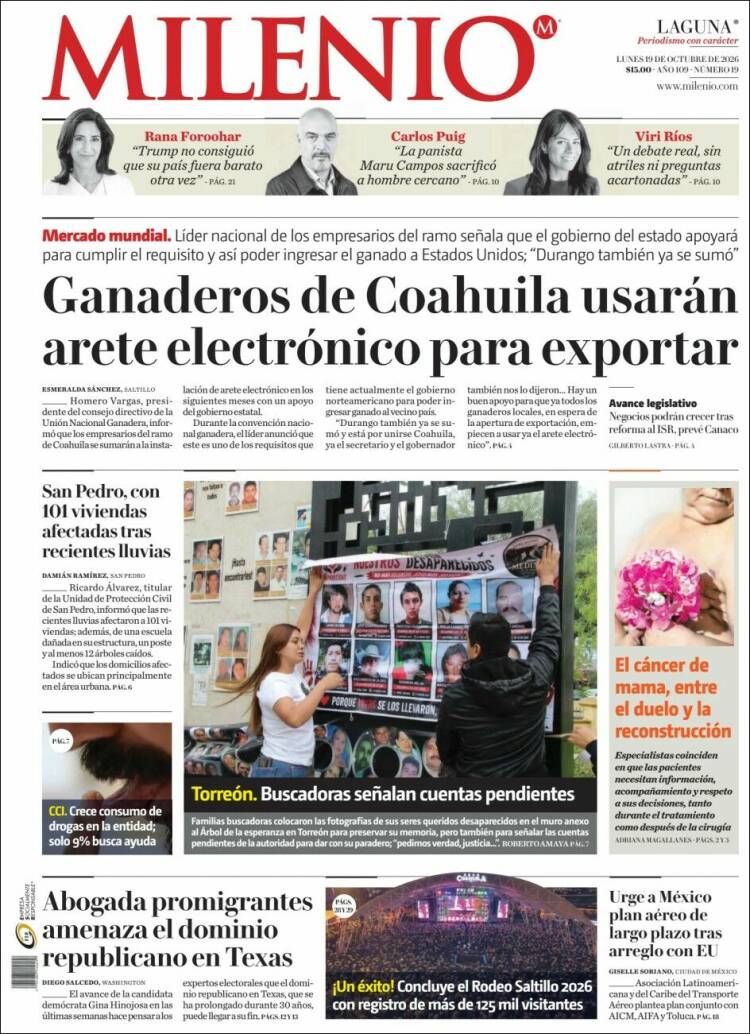 Portada de Milenio - Laguna (M&eacute;xico)