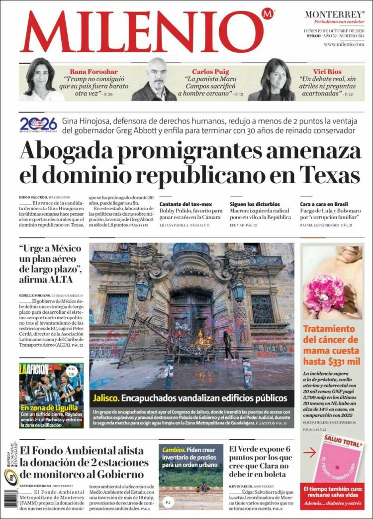 Portada de Milenio de Monterrey (M&eacute;xico)