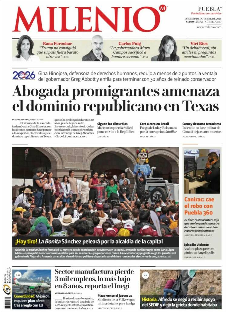 Portada de Milenio de Puebla (M&eacute;xico)