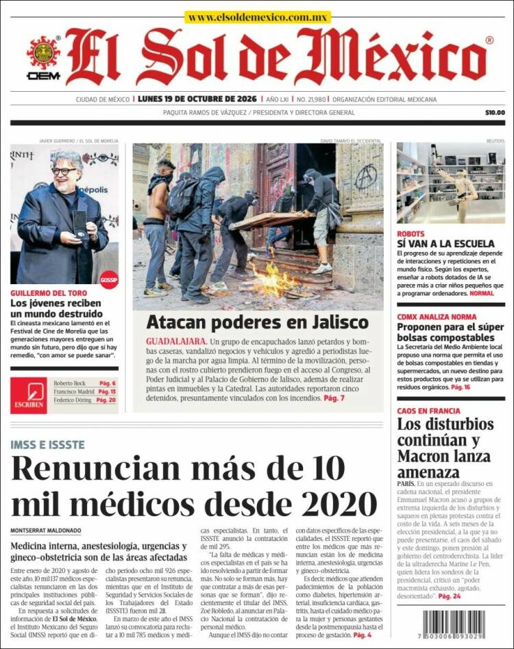 Portada de El Sol de México (M&eacute;xico)