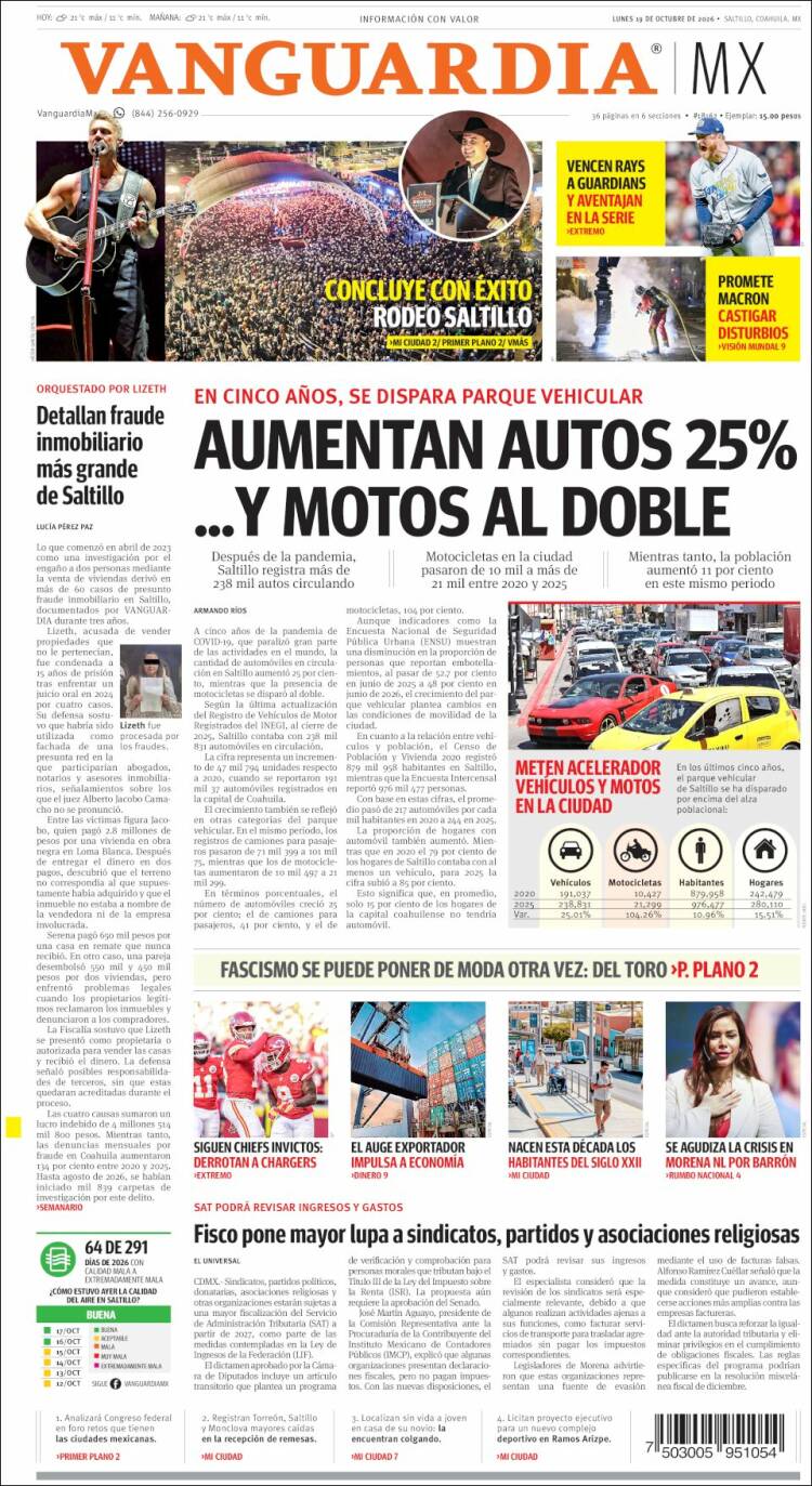 Portada de Vanguardia (M&eacute;xico)
