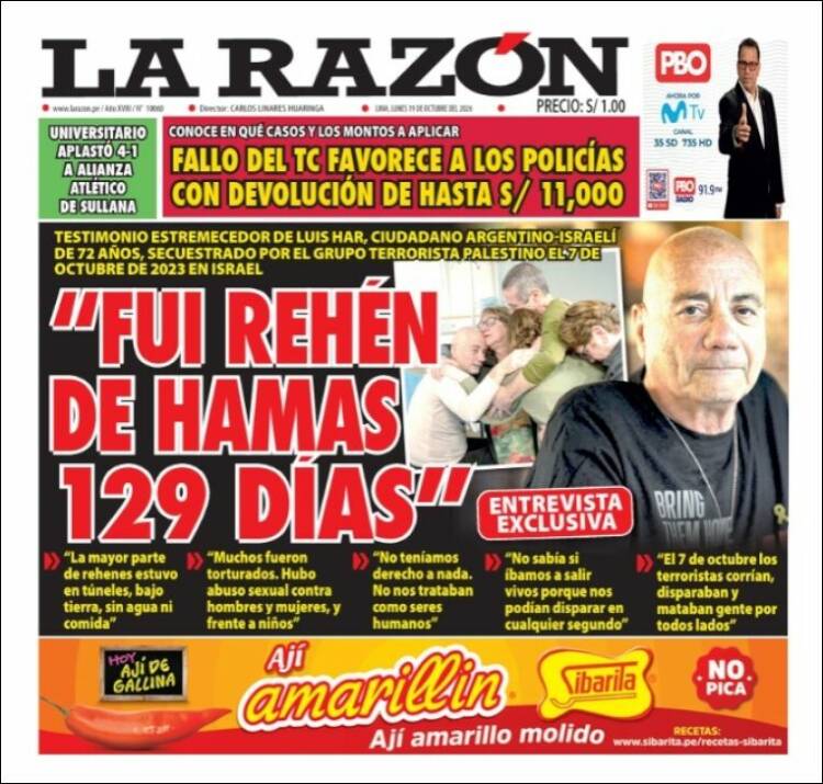 Portada de La Razón (Per&uacute;)