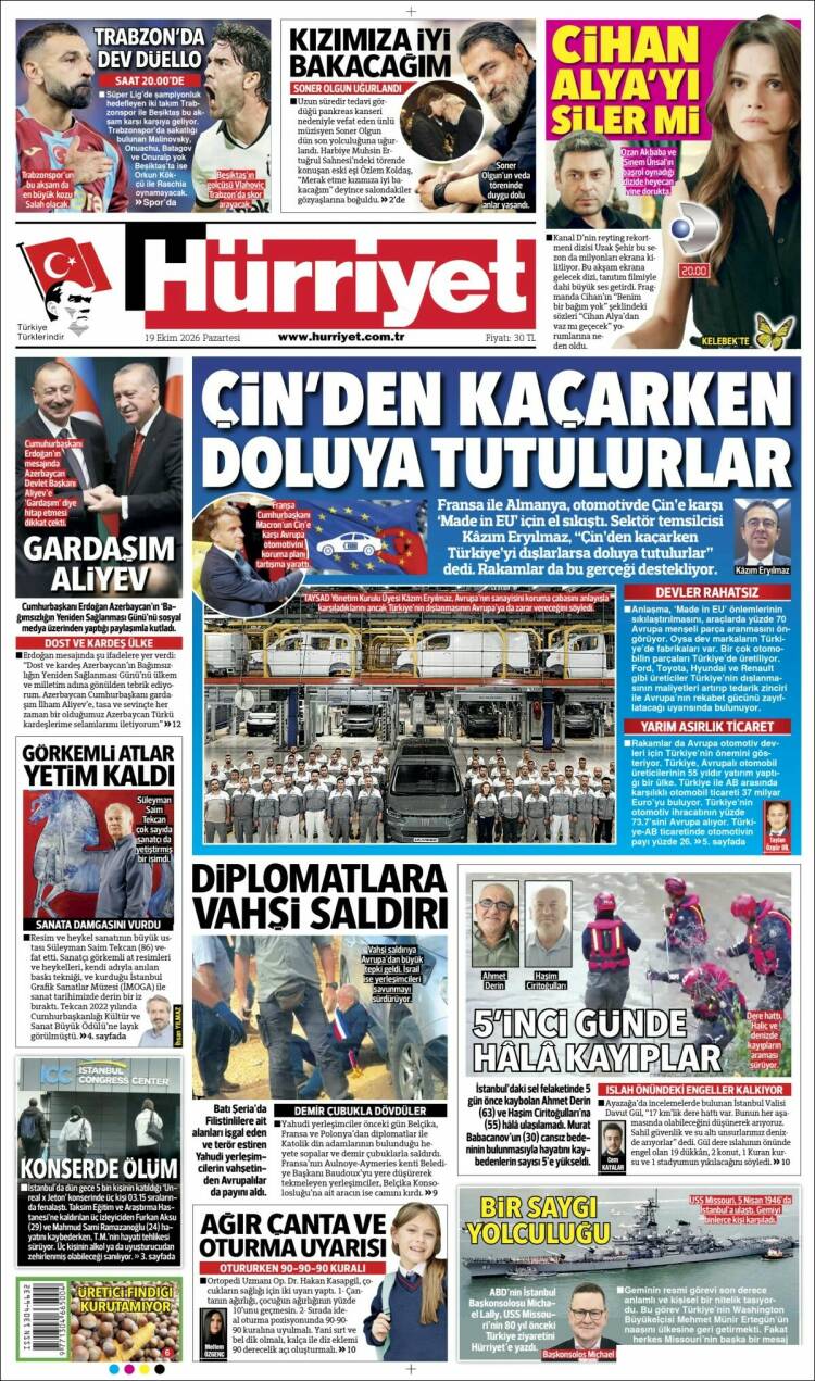 Portada de Hürriyet (Turqu&iacute;a)