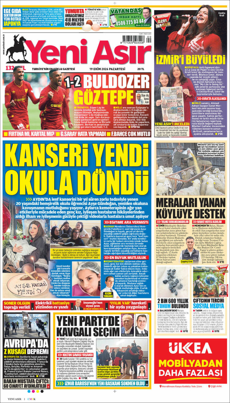 Portada de Yeni Asır (Turqu&iacute;a)