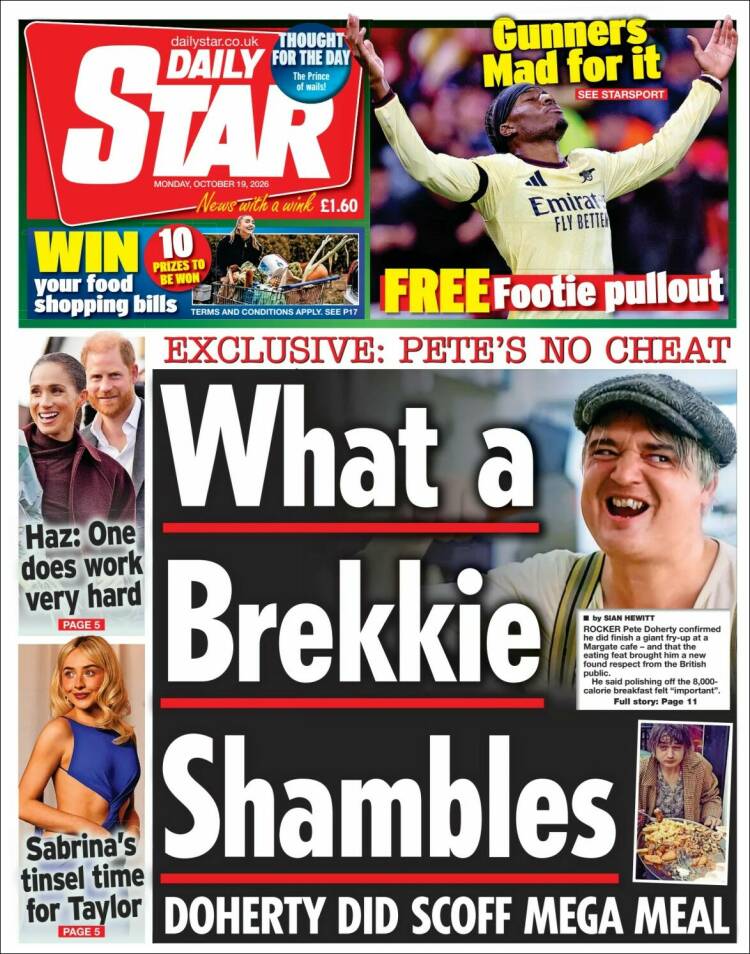 Portada de Daily Star (Reino Unido)
