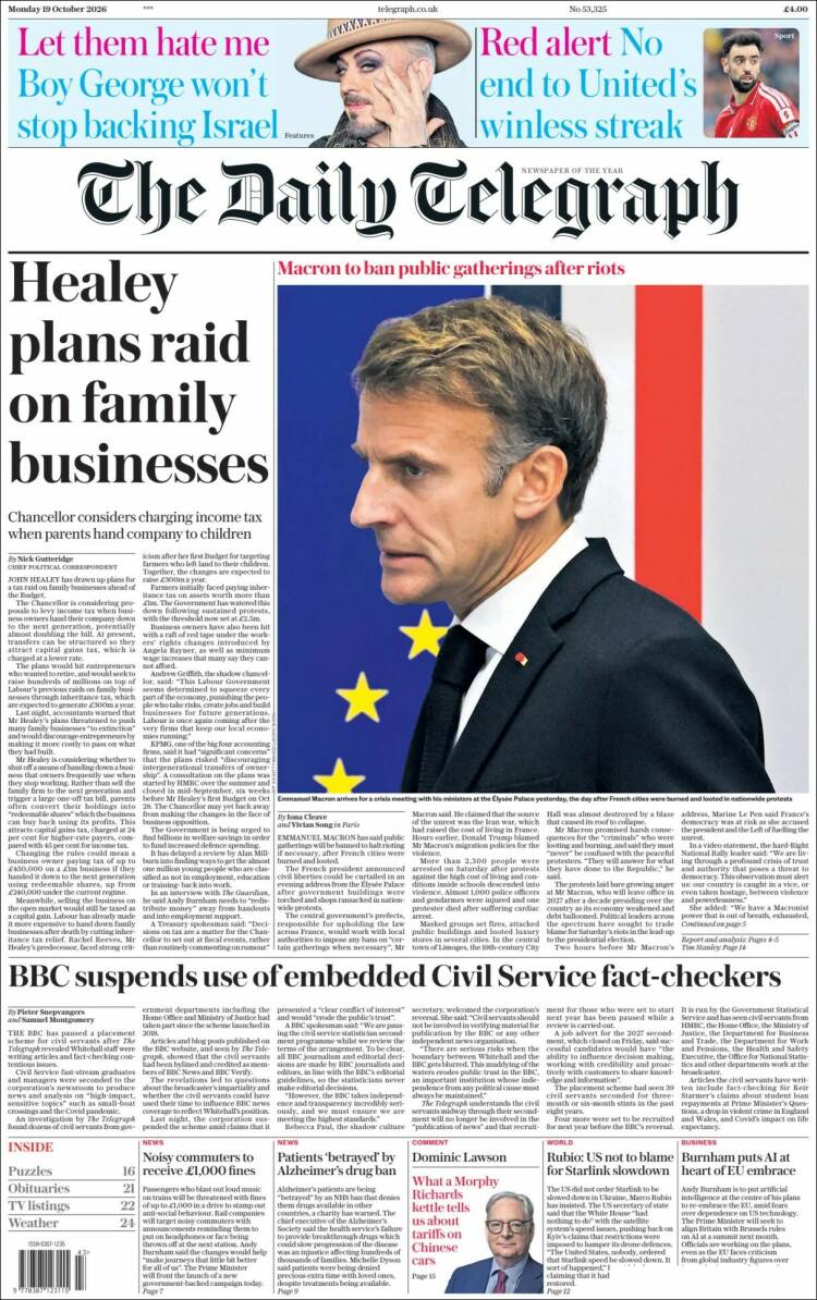Portada de Daily Telegraph (Reino Unido)