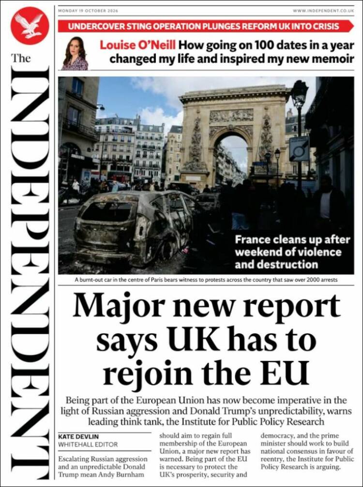 Portada de The Independent (Royaume-Uni)