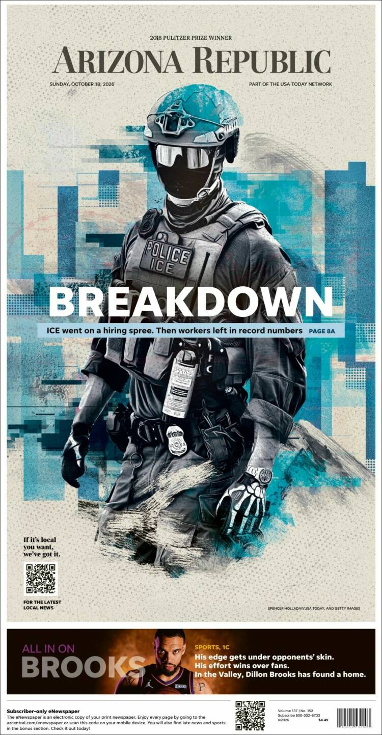 Portada de Arizona Republic News (USA)