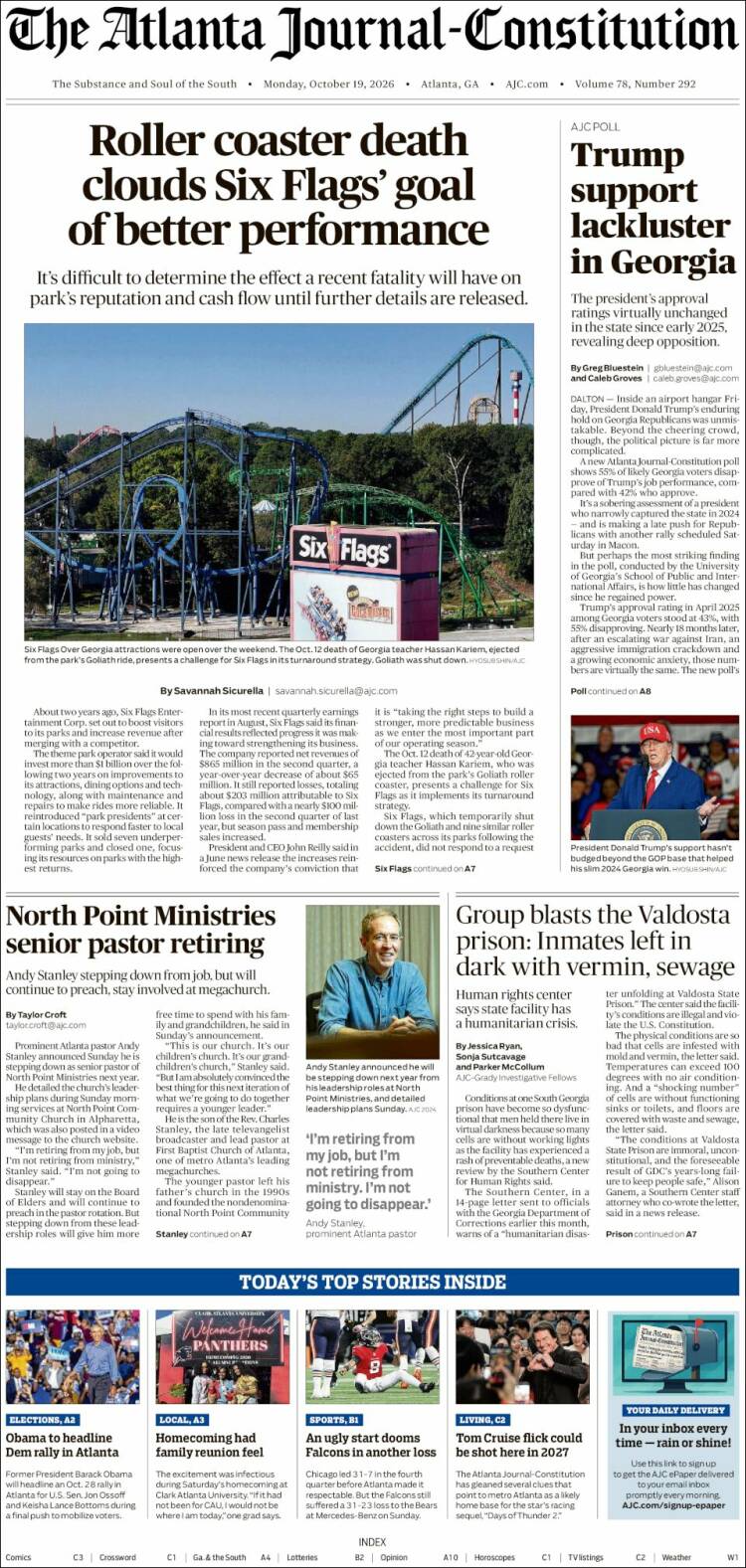 Portada de The Atlanta Journal-Constitution (USA)